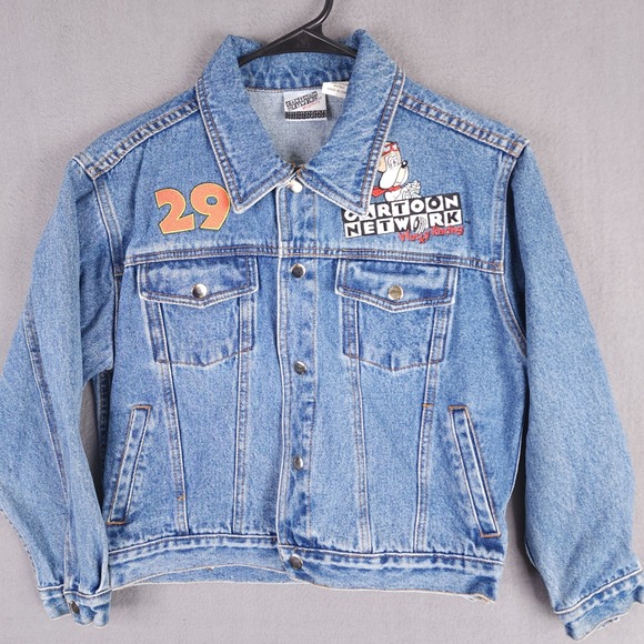 Vintage Cartoon Network Wacky Racing NASCAR Denim Jacket Small Blue Tom & Jerry - Picture 5 of 12